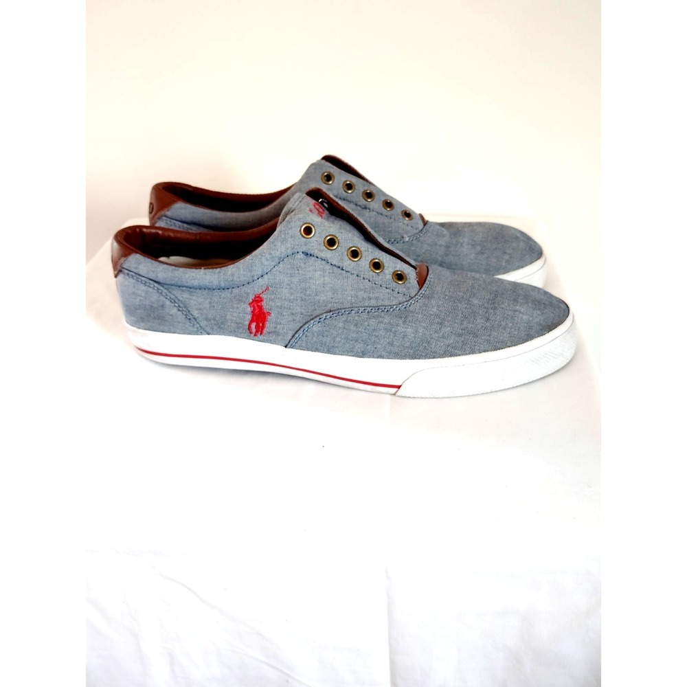 Polo Ralph Lauren Men 13D Vito Sneakers Blue Chambray Red Pony Shoes Resort Wear